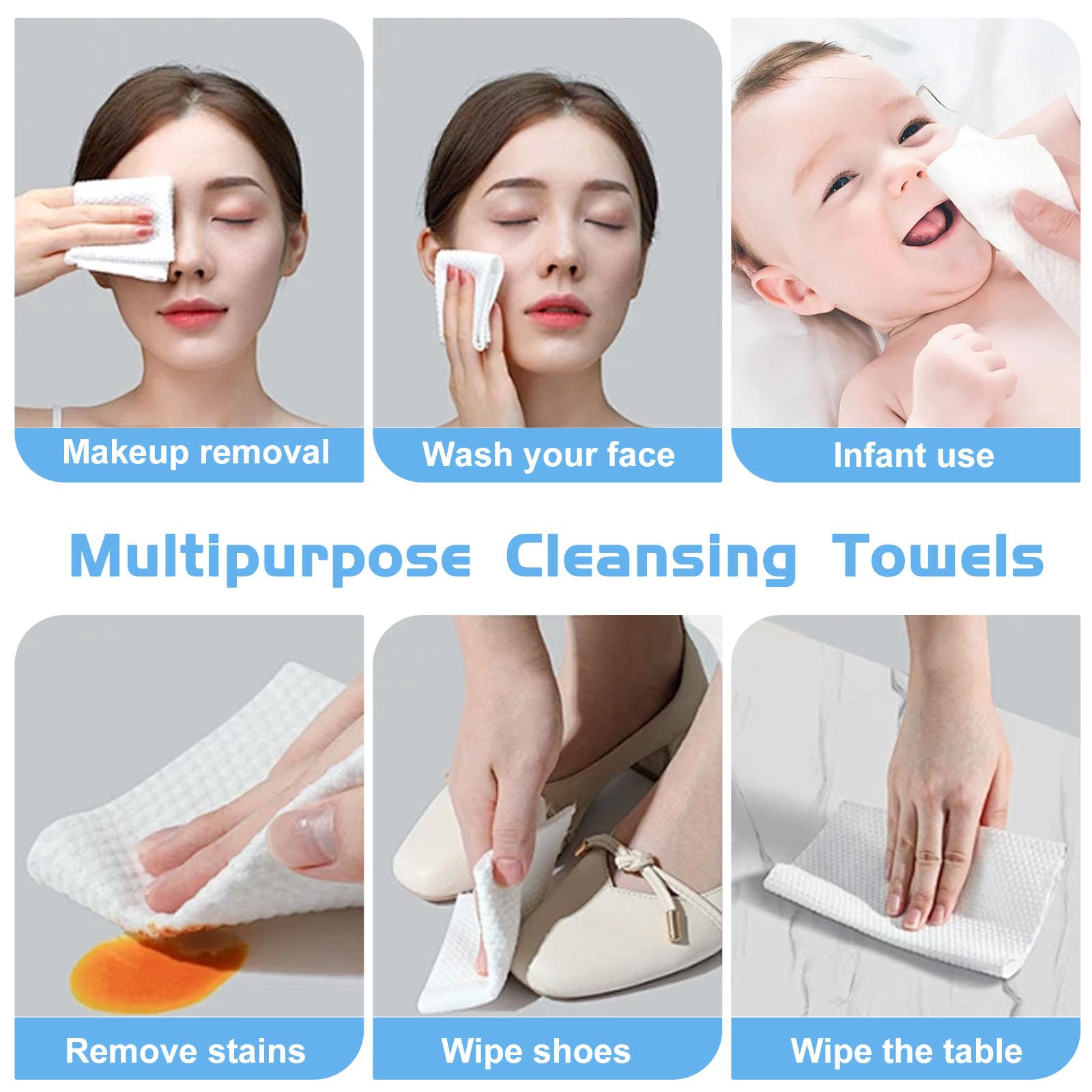 Cotton Facial Dry Wipes 100 Count, Deeply Cleansing Disposable Face Towel Wash Cloth, Multi-Purpose for Skin Care, Make-up Wipes and Facial Cleansing (4 Pack)