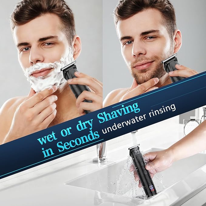 Beard Trimmer for Men 6 in 1 Cordless Waterproof Electric Hair Clippers Mustache Body Face Trimmer All in One Grooming Kit with LED Display USB Rechargeable