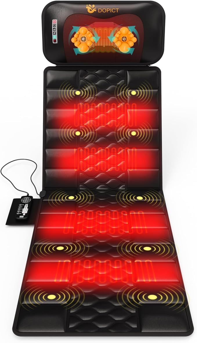DOPICT Massage Mat, Detachable Neck Massager, Full Body Vibration Heating, Massage Pad with 10 Vibrating Motors and 9 Speed Settings for Home Office Use, Gift for Men Women Parents,Black