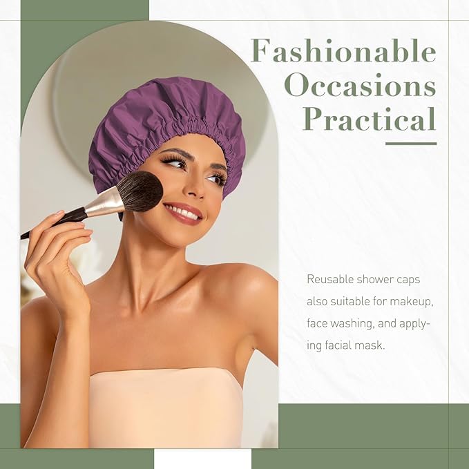 Edoneery Reusable Shower Caps for Women, Waterproof Long Hair Bonnet