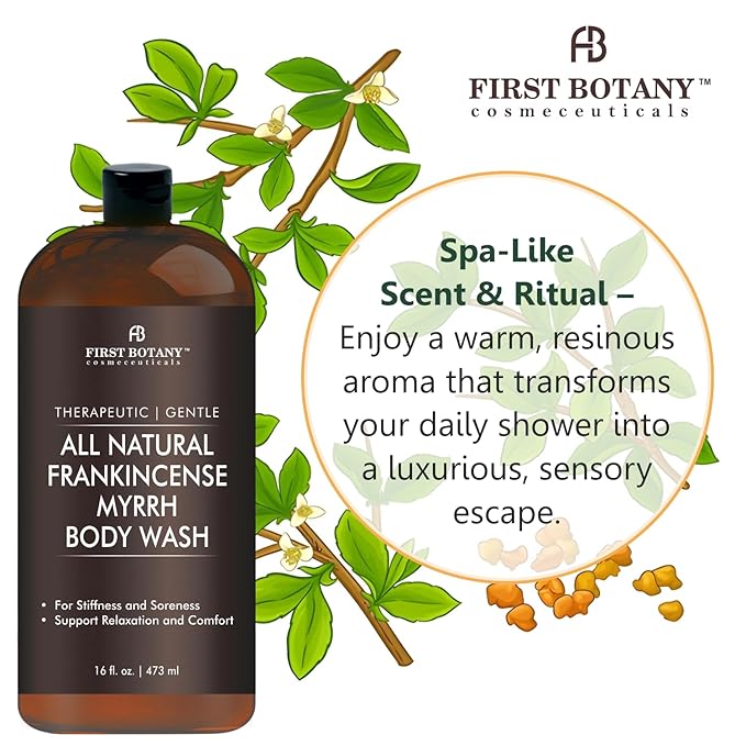 All Natural Body Wash for Women & Men, Frankincense Myrrh, 16 fl oz