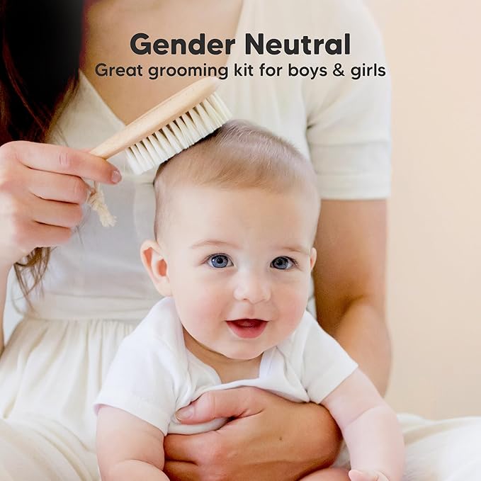 Wooden Baby Hair Brush - Cradle Cap Baby Brush with Soft Goat Bristles, Perfect Gentle Scalp Newborn Comb for Infant, Girls, Boys, Bath Essentials (Walnut, Regular)