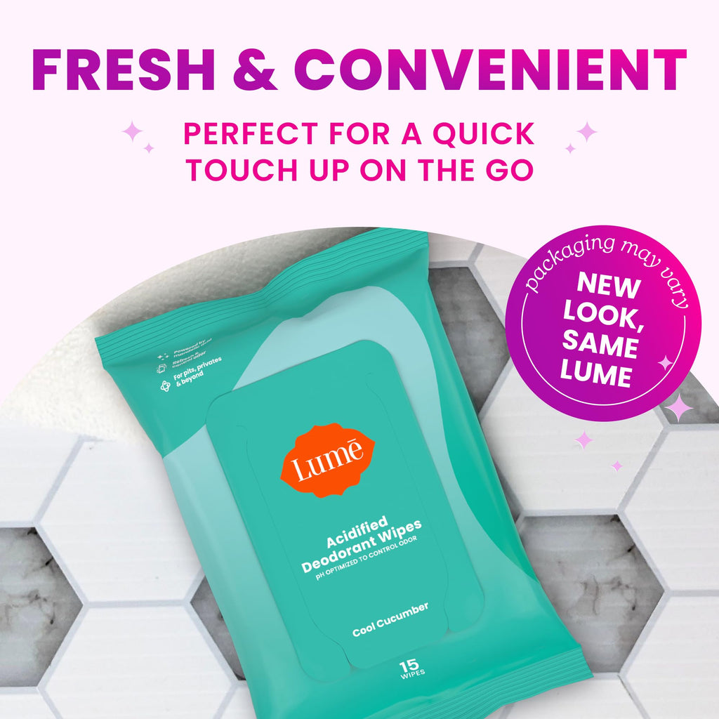 Lume Acidified Deodorant Wipes - 15 ct, 3 pk (Cool Cucumber)