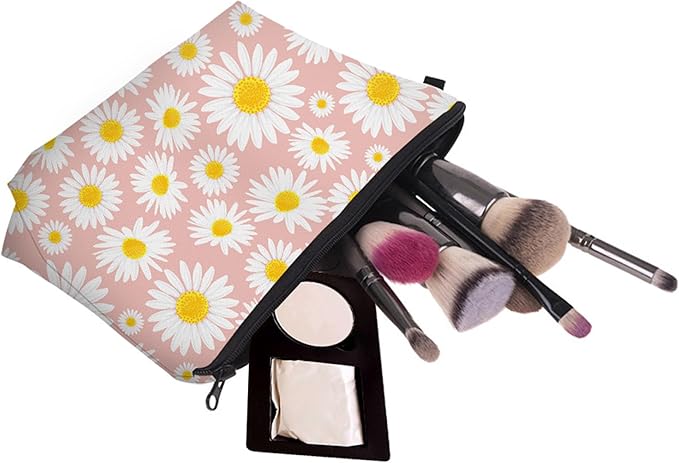 Aiphamy Cute Travel Makeup Bag Cosmetic Bag Small Pouch Gift for Women (Daisy Pink)