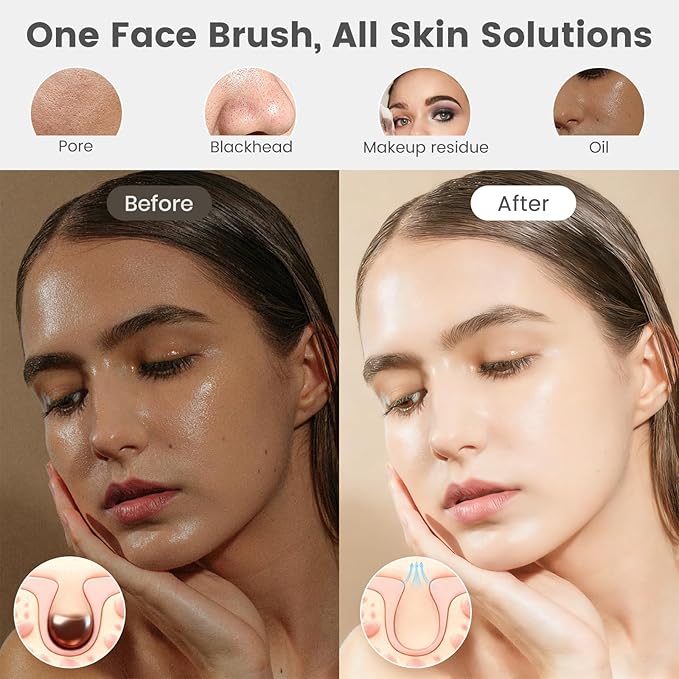DOCOCO Facial Cleansing Brush, Mini Electric Face Scrubber, Waterproof Face Exfoliator Brush for Deep Cleansing, Portable Face Wash Brush for Travel, Easy to Carry, with 3 Brushheads for Women Mom Men