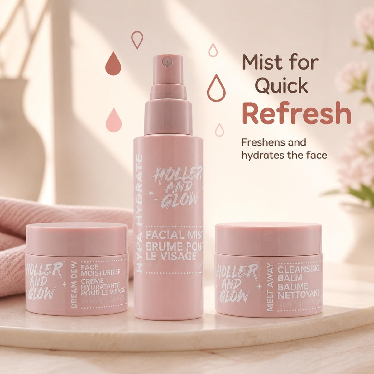 Holler & Glow Rest & Reset Skincare Set - Cleanser, Mist & Moisturizer