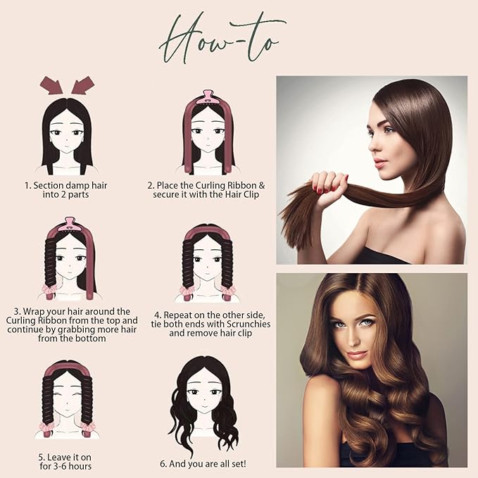 Heatless Curls Overnight,Hair Curlers to Sleep In,No Heat Satin Curling Rod Set Rollers,Sleeping Blowout Headband, Foam Curly Ribbon Styling Tool for Long Hair