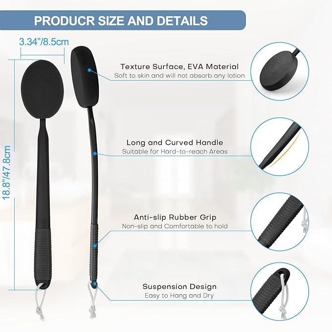 Lotion Applicator for Back, Feet & Legs, Long Plastic Handle Moisturizer Cream, Self Tanning, Sunscreen, Ointment, Medicine Back Applicator for Elderly Men or Women with 4 Washable Pads (Dark)