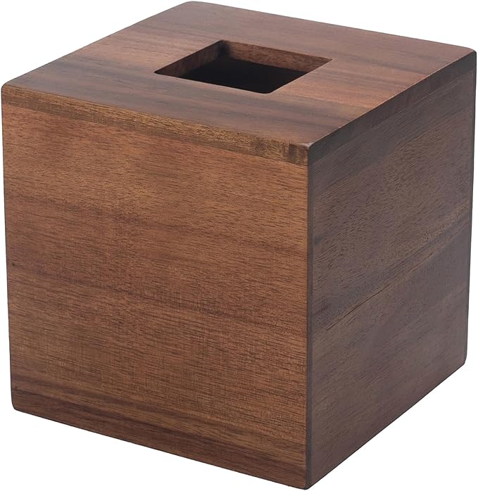 Tissue Box Cover, Square Tissue Box Holder, Acacia Wood Facial Paper Holder for Bathroom, Bedroom, Dinner Table, Office (2 Pack, 5.7 x 5.7 x 5.7 inch)