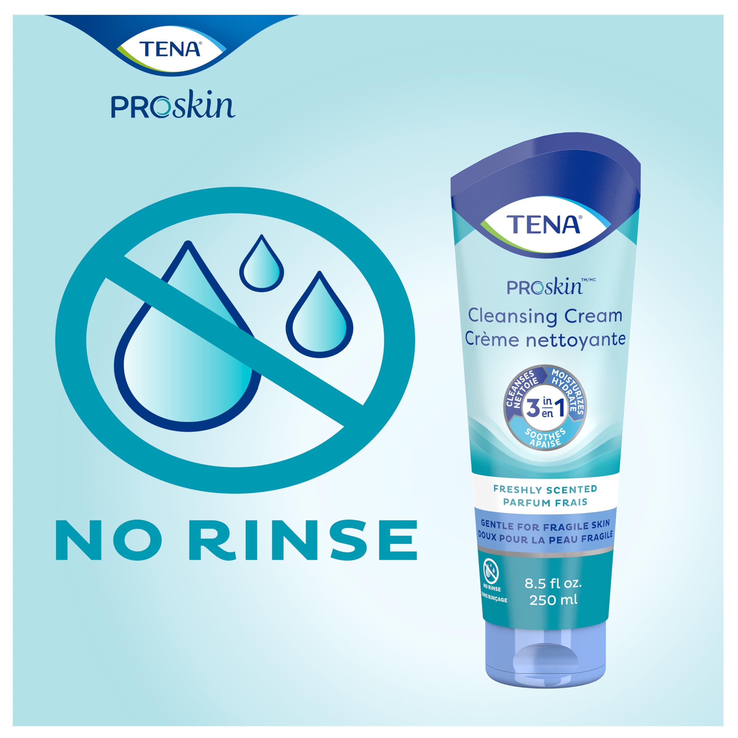 TENA Proskin Cleansing Cream, Rinse-Free, Unisex, 6 ct of 8.5 oz (51 oz)