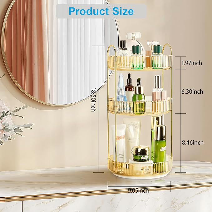 Niluks 360 Rotating Makeup Organizer - Large Capacity Spinning Perfume & Cosmetic Skincare Holder for Vanity & Countertop (Vibrant Orange, 3 Tier)