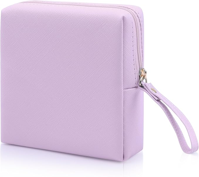 Sanitary Napkin Period bag for Women, Sanitary Napkin Storage Bag, PU Leather Sanitary Pad Bags Pounch, Portable Tampons Zipper Organizer Bag with Handle for Ladies
