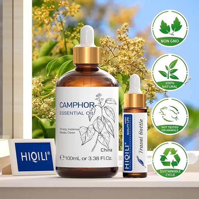 HIQILI Camphor Essential Oil for Aromatherapy, Diffuser, Massage