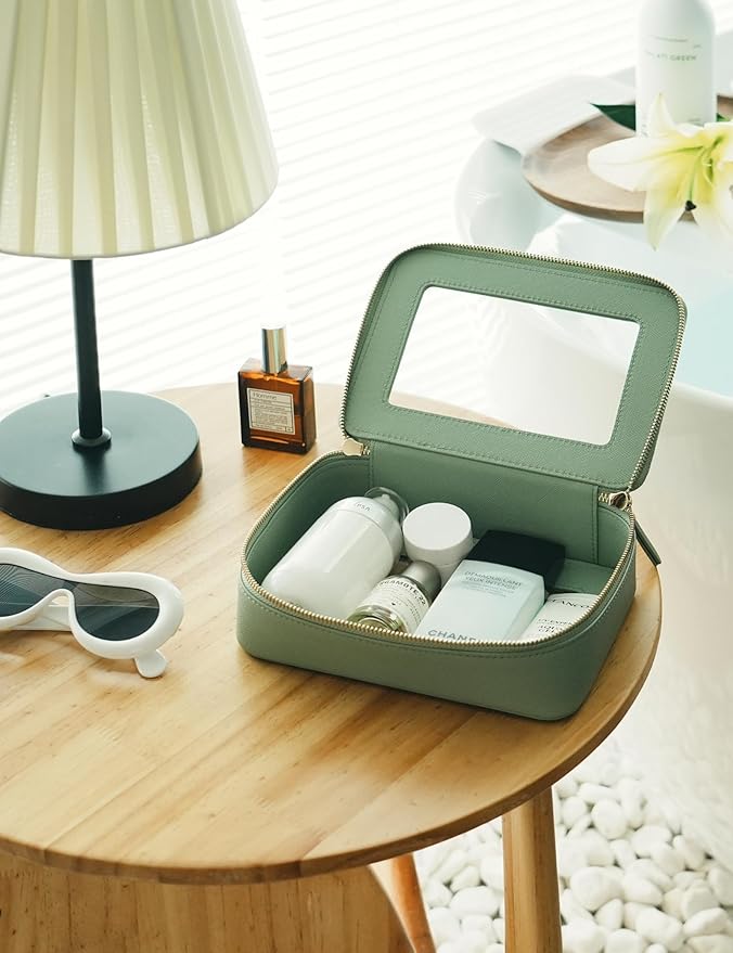 Popvibe Clear Makeup Bag Travel Cosmetic Case Transparent Toiletry Bag with Zipper, Portable Make Up Organizer Traveling Compact Car Bag for Essentials, Sage Green, Medium