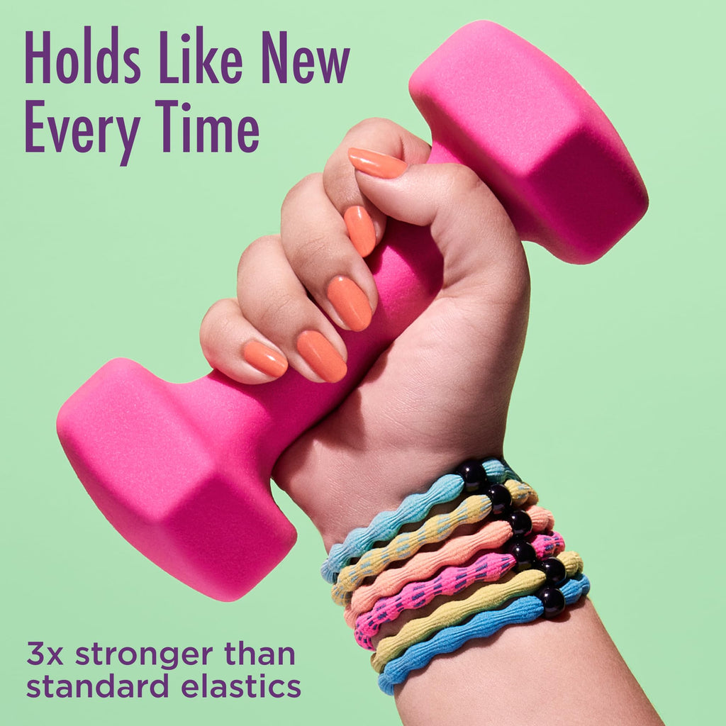 Goody Ouchless Forever Hair Elastics - 10 Ct, Assorted Neon, Damage-Free Bands, 3X Stronger Hair Ties, Retainable Shape, 16 Strand Inner Core, Hair Accessories for Women & Men, All Hair Types