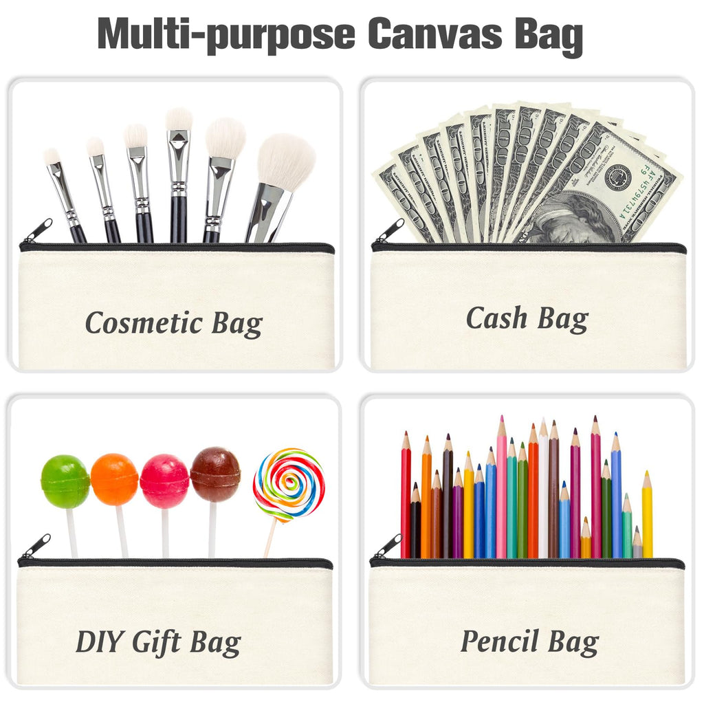 ZeeDix 8 Pack 8.3 x 5 inches Blank DIY Craft Bag - Beige Canvas Zipper Pouch Bags Multipurpose Cosmetic Bag Makeup Pouch with Zipper, Travel Toiletry Bag for Storage