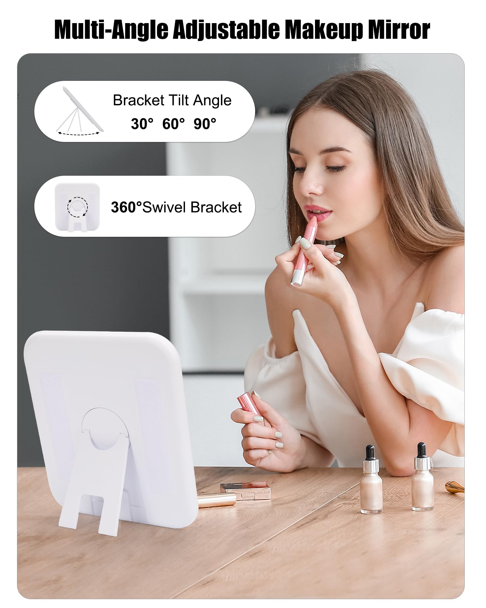 Relavel Travel Makeup Bag With LED Mirror, Portable Cosmetic Bag Organizer with Adjustable Brightness in 3 Color Scenarios, Small Cute Train Case with Detachable Dividers for Trip- Pink Strip