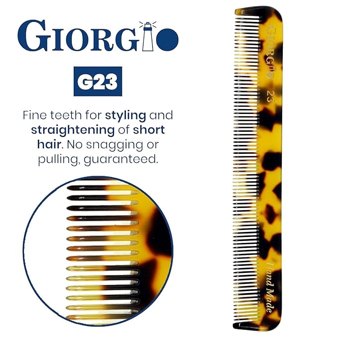 Giorgio G23 Handmade Fine Tooth Pocket Comb for Men, Mustache and Beard Comb for Men, Travel Combs for Everyday Grooming or Styling Hair, Saw Cut and Hand Polished (4.6")