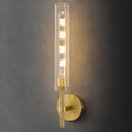 Brass Knurled Tube Wall Sconce - Luxury Modern Glass Sconces with Bulbs - Vertical Mounted Light Fixture - Gold Dimmable Indoor Lighting for Vanity Mirror Bathroom Bedroom Living Room Hallway