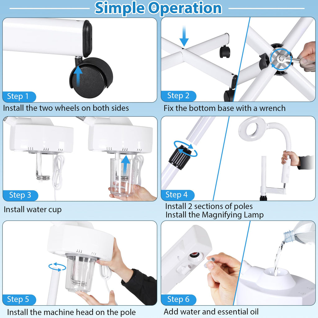 Saicool 2 in 1 Facial Steamer 5X Magnifying Lamp - Hot Ozone Spa Machine, Mist Face Salon Beauty Skin Care Equipment