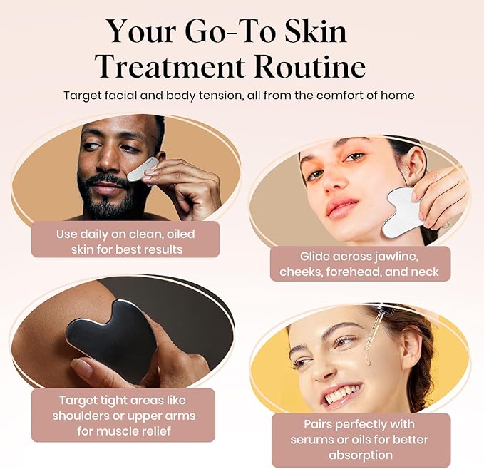 Oeusnael Stainless Steel Gua Sha Facial Tools, Lymphatic Drainage Massager for Face, Face Sculpting & Jawline Shaper, Puffiness Reducing, Neck Body Guasha Tool, Skin Care Gift for Women Men with Pouch