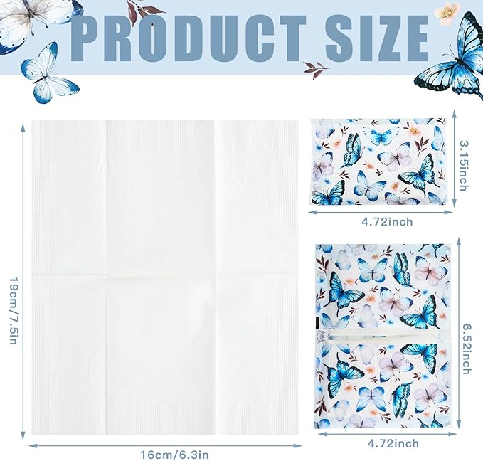 Geyee 50 Packs Tissue Travel Size Facial Paper Napkins Travel Packs Disposable Pocket Tissues for Wedding Guest Traveling School Purse Home Supplies, 500 Sheets 3 Ply(Vintage Butterfly)