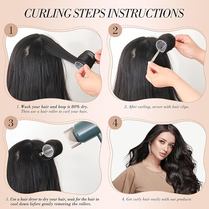 Obeoby 4 Sizes Hair Rollers for Women, Hair Curlers with Clips Comb Curlers for Long Short Curly Hair and Bangs (25, 36, 48, 60mm), Black