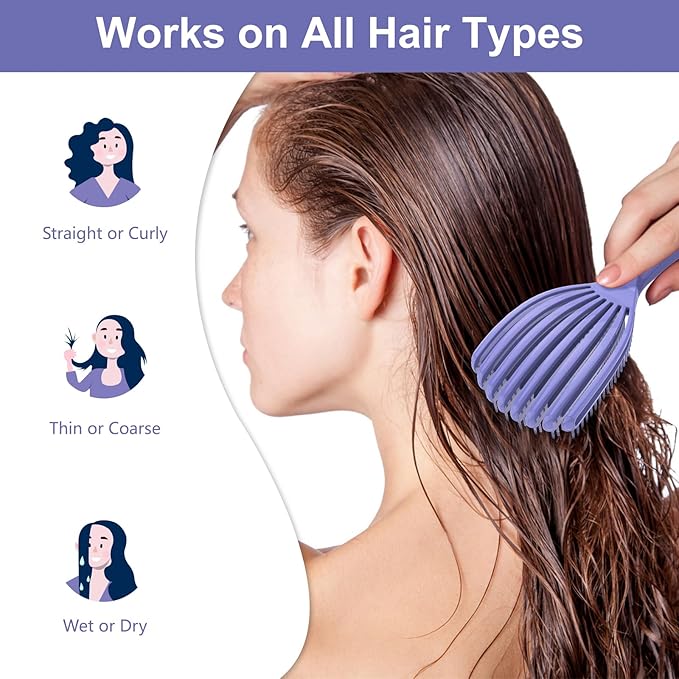 Detangler Brush for Curly Hair, Hairbrush for Wet Dry Thick Thin, Easily Comb Through Curl Hair and Reduces Breakage, Curly Brush for Women Men Kid (Purple)
