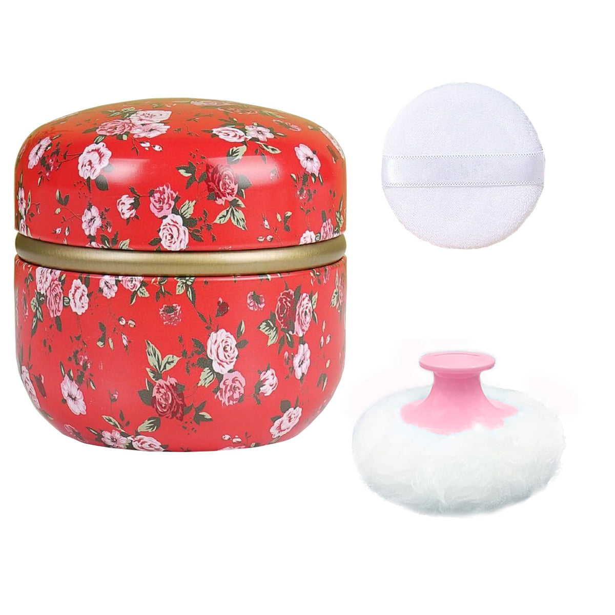 Qopoto Body Powder Puff and Container for Dusting Powder, Women Powder Puff and Powder Case for Bath and Travel (Sakura)