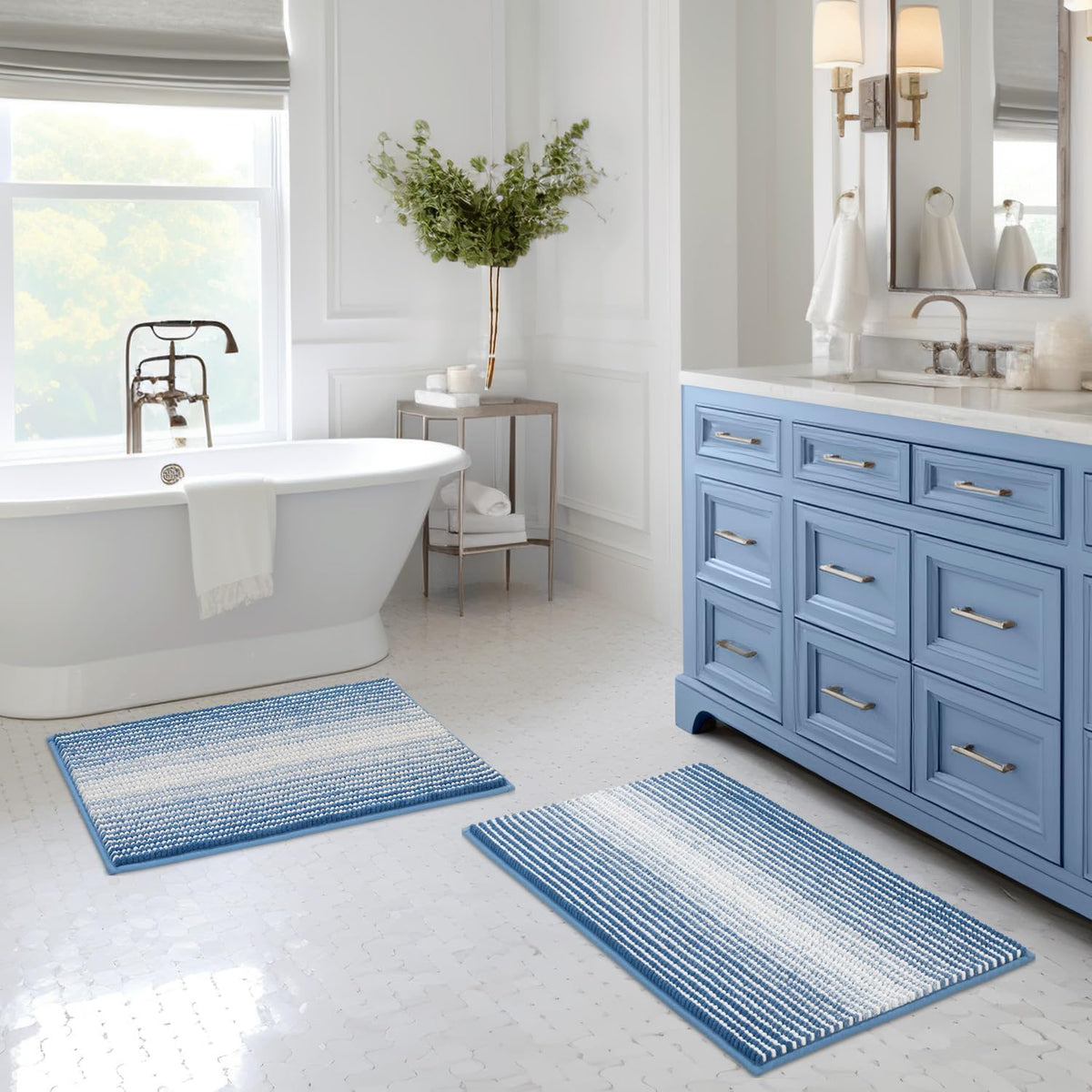 BSICPRO Fall Bathroom Rugs Sets 2 Piece, Non Slip Bath Mats, Sunset Orange