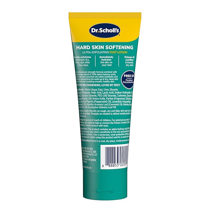 Dr. Scholl's Dry, Flaky Skin Remover Ultra Exfoliating Foot Lotion Cream, 3.5 oz, Moisturizer with Urea for Rough Dry Cracked Feet, Heal and Soothe for Healthy Looking Feet, Intensive Foot Skin Care