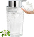 AZMOYAC Glass Foaming Soap Dispenser - Foam Hand Soap Dispenser Bathroom, 10 OZ Clear Refillable Liquid Dispenser for Kitchen Dish Dispenser Silvery Foam Pump