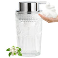 AZMOYAC Glass Foaming Soap Dispenser - Foam Hand Soap Dispenser Bathroom, 10 OZ Clear Refillable Liquid Dispenser for Kitchen Dish Dispenser Silvery Foam Pump