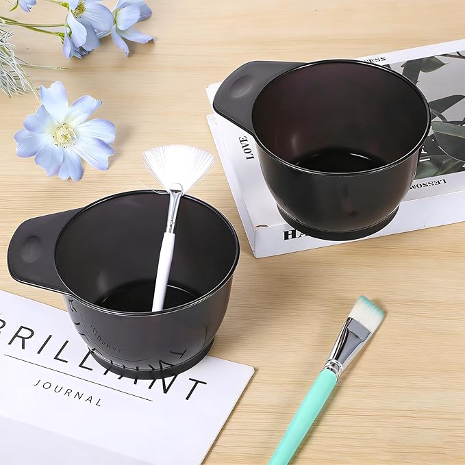 Qulkws 2 Pcs Hairs Dye Bowles Hair Color Bowl Plastic Hair Color Mixing Tint Bowls Applicator Bowls Hairs Dyeing Coloring Tools for Salon (Transparent Black)