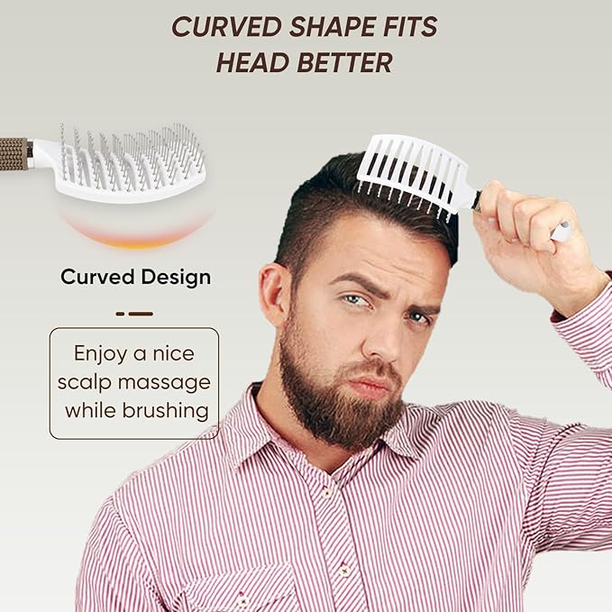 Kertiberif 2 Pack Curved Vented Detangling Brush for Wet and Dry Hair, Paddle Styling Hair Brush for Faster Blow Drying, Detangler Brush for Women Men Curly Thick Hair