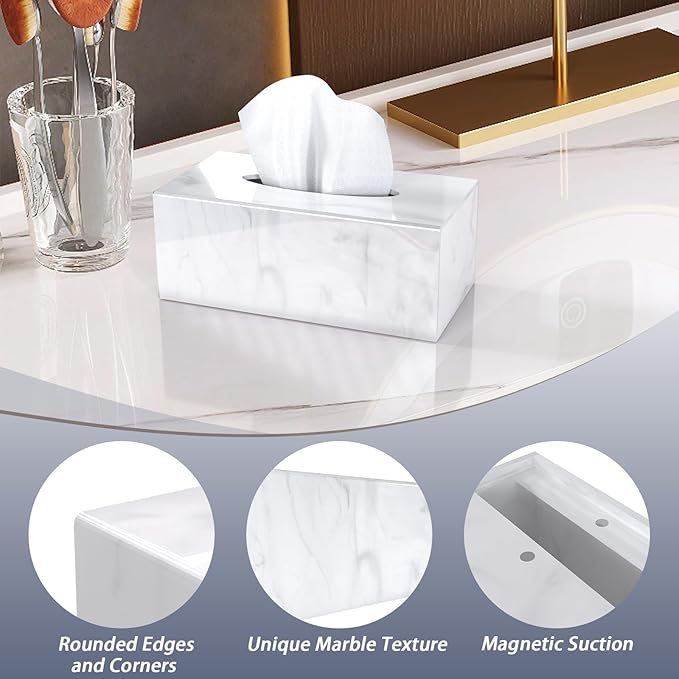 SILUT Stylish Tissue Box Cover Rectangle, Marble Texture Tissue Box Holder, Decorative Tissue Holder for Bathroom, Kitchen, Vanity, Modern Tissues Organizer for Home, Hotel