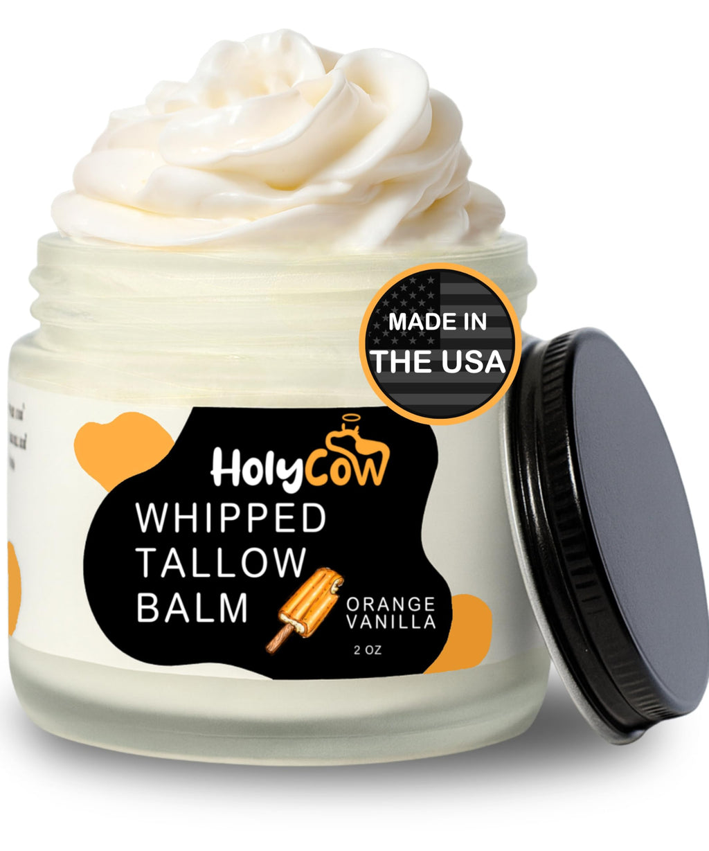 HolyCow Grass Fed Beef Tallow For Skin, Jojoba Oil, 2 Oz - Orange Vanilla