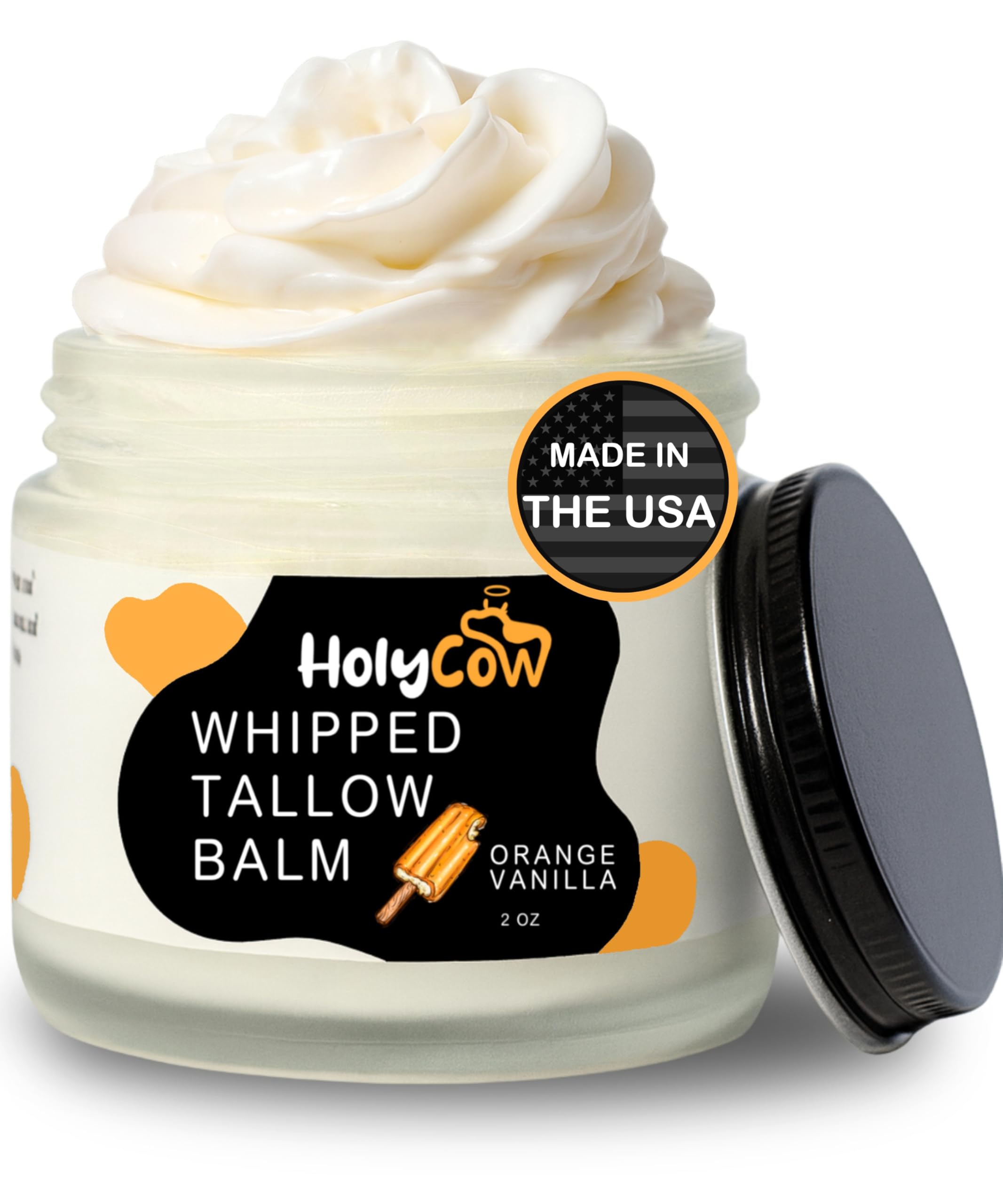 HolyCow Grass Fed Beef Tallow For Skin, Jojoba Oil, 2 Oz - Orange Vanilla