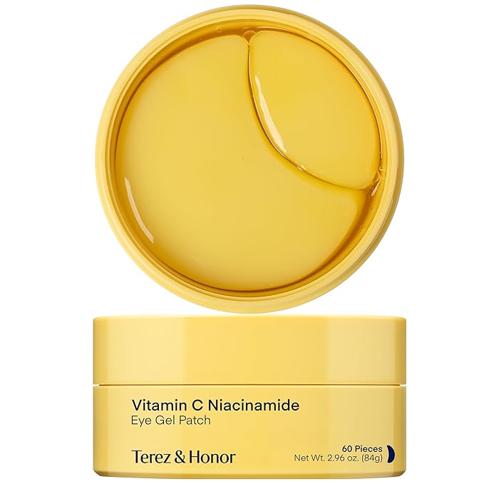 Terez & Honor Vitamin C Eye Patches - 60 Pcs Korean Brightening & Hydrating Under Eye Masks with Tranexamic Acid, Hyaluronic Acid - Dark Circles, Puffiness & Wrinkle Hydrogel Pads, Vegan, No Fragrance
