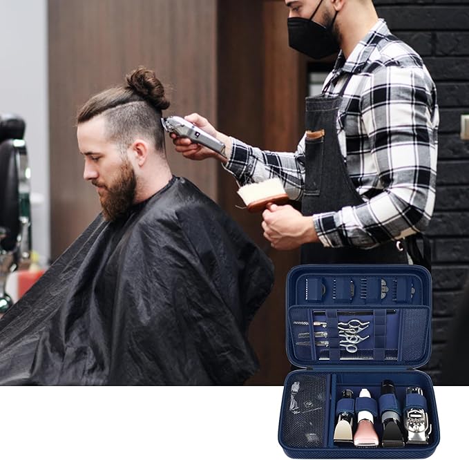 Boobowl Hard Travel Case for Hair Clippers, Hair Cutting Barber Supplies Organizer Bag, Trimmer Storage Holder for Ufree/for Wahl/for Andis Men Razor Guard Grooming Kits -Blue