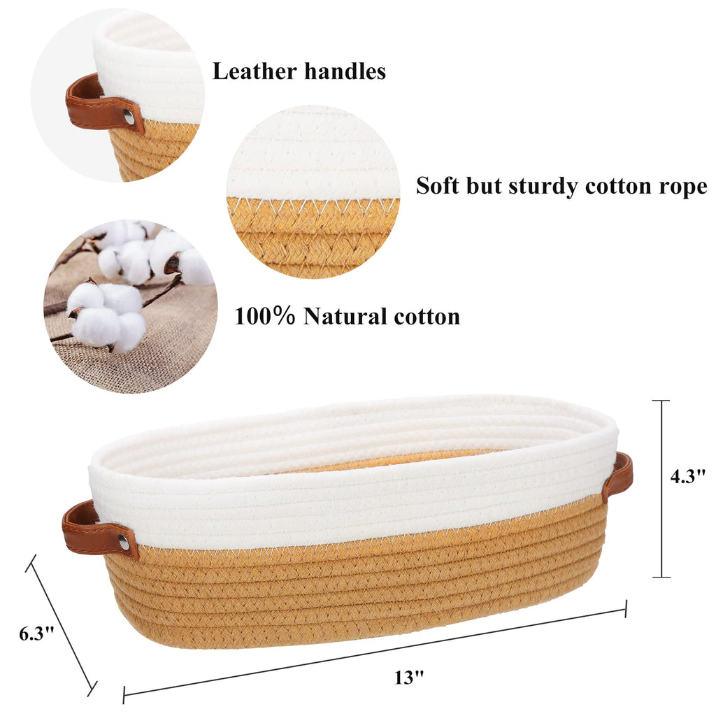 HLWDFLZ Bathroom Countertop Organizer Basket, Cotton Rope Woven Storage Basket Toilet Paper Decorative Basket for Bathroom, Bedroom, Living Room, Entryway 13"x6.3"x4.3" (Off White/Jute)