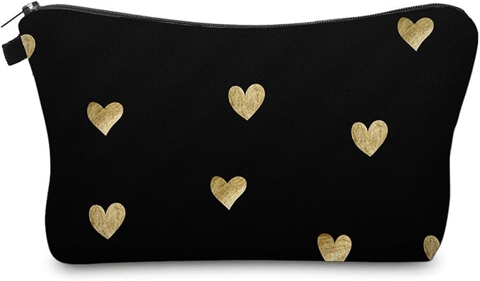 Aiphamy Cute Travel Makeup Bag Cosmetic Bag Small Pouch Gift for Women (Brushed Gold Heart)