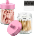 2 Pack Glass Apothecary Jars with Lids for Bathroom, Cute Qtip Holder, Pink Bathroom Accessories Set, Small Bathroom Canisters with Lids for Q-Tips, Cotton Swabs, Pink Bathhouses Decor
