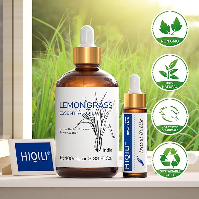 HIQILI Lemongrass Essential Oil for Diffuser, Outdoor Protection