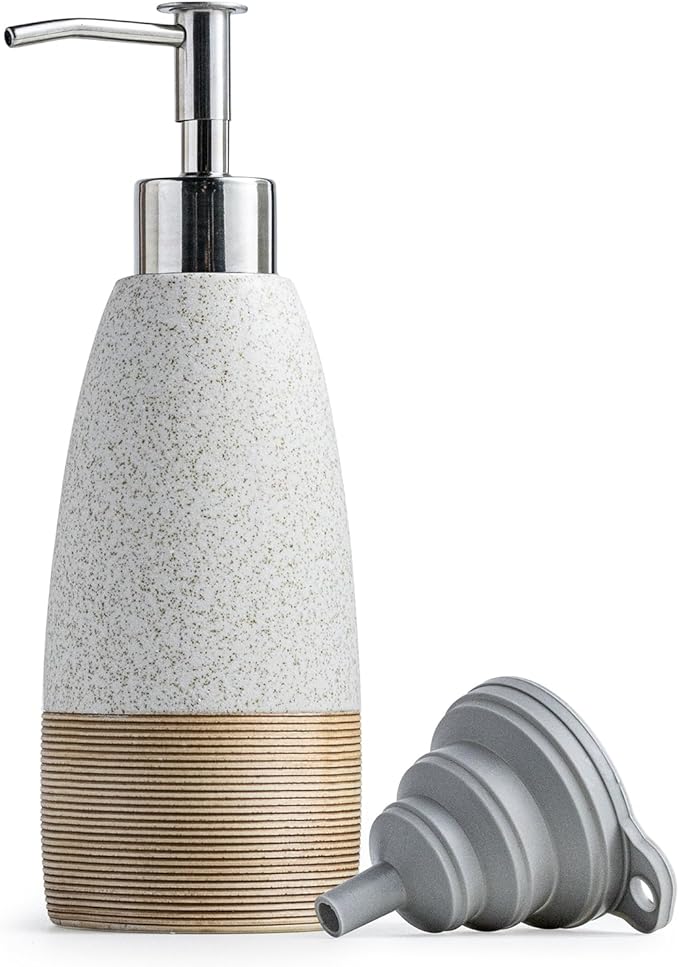 12oz Dish Soap Dispenser with 2 Pumps for Hand Soap, Shampoo, Lotion, Conditioner, Ceramic Refillable Soap Bottle with Silicone Funnel for Easter Bathroom, Kitchen, Speckled White