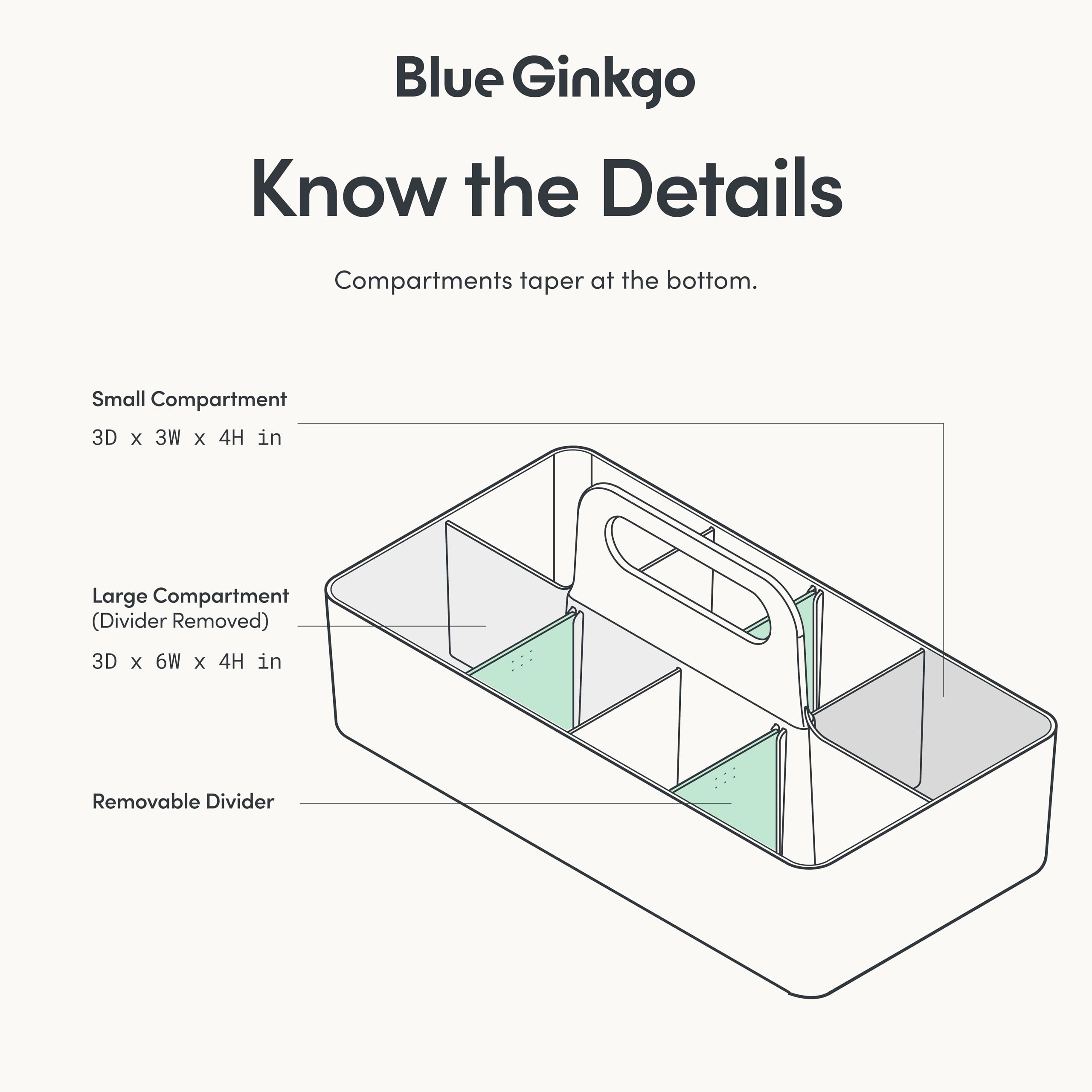 BLUE GINKGO Stackable Organizer Caddy, Long, White, Made in Korea