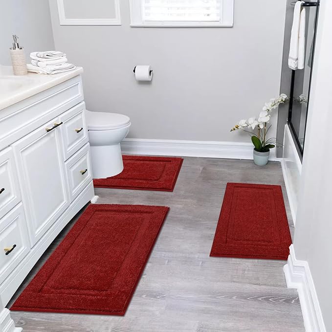 SHACOS Red Bathroom Rugs Sets 3 Piece Small Bath Mat U Shaped Toilet Rug