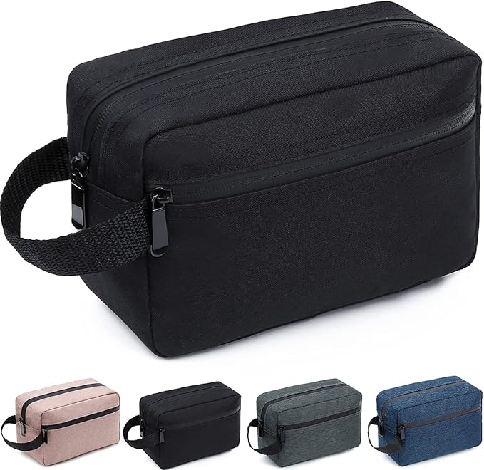FUNSEED Travel Toiletry Bag for Women and Men, Shaving Bag for Toiletries Accessories, Foldable Storage Bags with Handle for Cosmetics Brushes Tools, Black