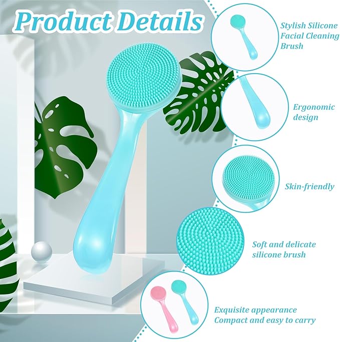 2 Pack Silicone Facial Cleansing Brush, Manual Scrubber for Removing Blackheads, Whiteheads, Skin Friendly Cleansing Soft Brush Exfoliating Massaging Brushes for Men and Women (Blue, Pink)