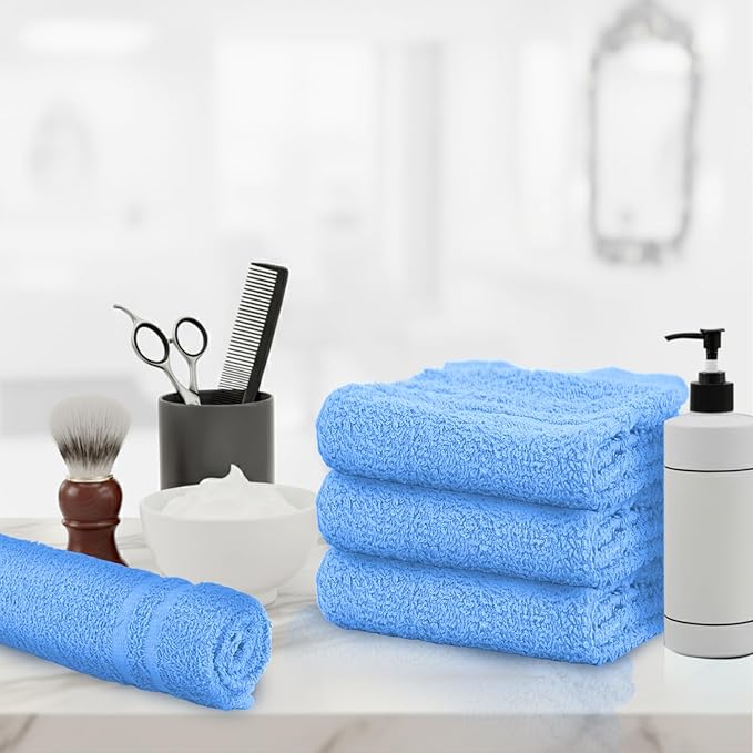 STF Linen Hand Towels (Pack of 24) Light Blue Economy Salon Towels - 100% Cotton Spa Towel– 16 x 27 Inches Highly Absorbable, Facial, Gym, Hair Towels Face Towels Bulk